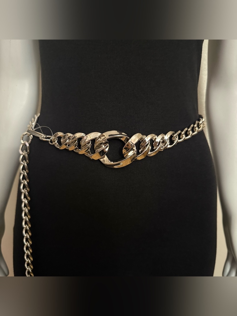Silver tone metallic chain belt